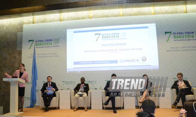 Youth Forum kicks off in Baku as part of 7th UNAOC Global Forum. Azerbaijan, Baku, 25 apr. 2016